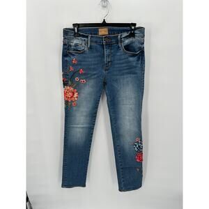 DRIFTWOOD Audrey Straight Leg Floral Embroidered Denim Jean Jean // 28